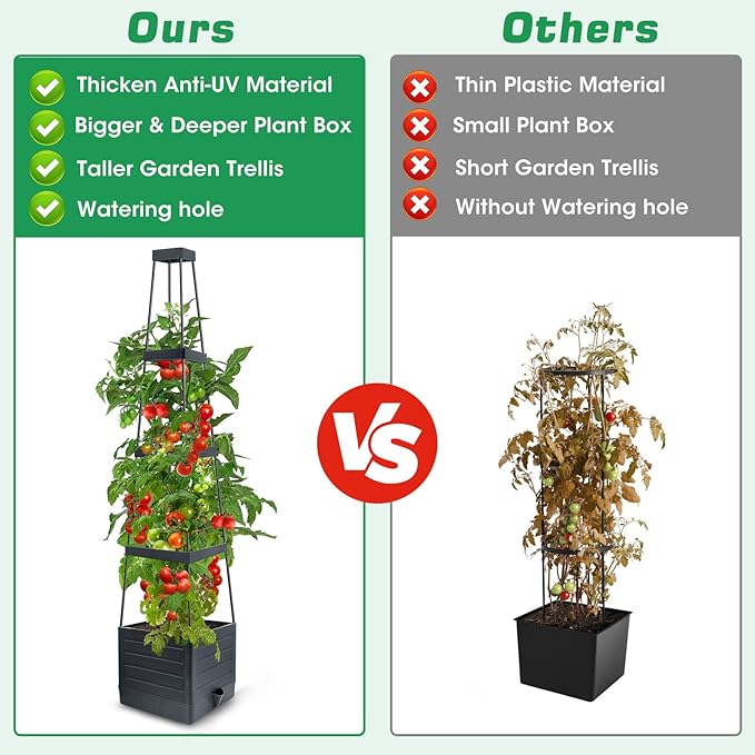 2Pack Raised Garden Bed Planter Box with Trellis, 57" Self-Watering Tomato Cage Planters for Climbing Plants Vegetable Vine Flowers Outdoor & Indoor (57x9.8x9.8IN)