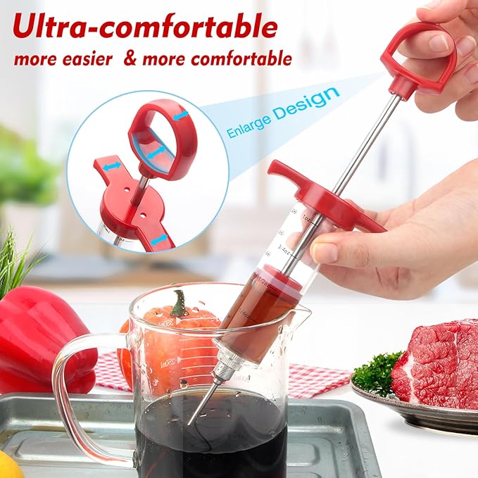 TGE-V 1-oz Plastic BBQ Marinade Injector Kit, Turkey Injector Syringe (3 Stainless Steel Meat Needles + 3 Replacement O Rings + 1 Cleaning Brush) for Smoked BBQ Grill