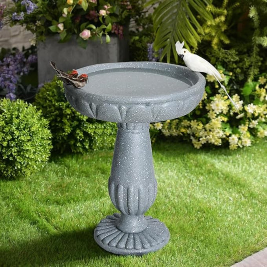 SKYFIRE 21.2”H Bird Baths for Outdoors- Fibre Reinforced Concrete Tall Bird Bath Stylish with Pedestal for Garden, Patio, Lawn, Backyard - 17”L X 17”W X 21.2”H Vintage Pedestal Outdoor Garden Birdbath