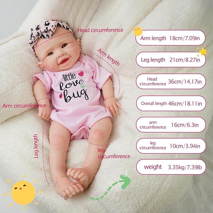 Girl 18 Inch, Full Silicone Baby Doll, Realistic Baby Dolls, Realistic Veins & Pose, Not Vinyl, Reborn Baby Dolls Silicone Full Body, Gift Set