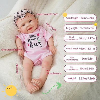Girl 18 Inch, Full Silicone Baby Doll, Realistic Baby Dolls, Realistic Veins & Pose, Not Vinyl, Reborn Baby Dolls Silicone Full Body, Gift Set