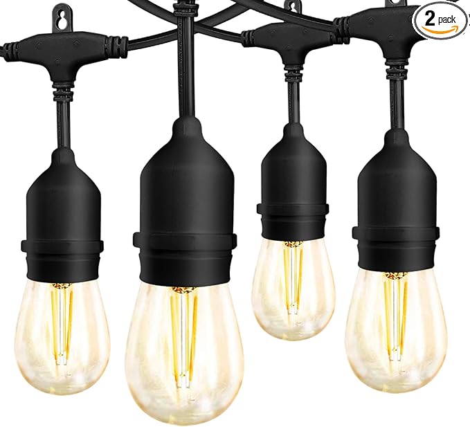 Banord Outdoor String Lights Commercial Grade 96ft Waterproof with 30 S14 Shatterproof Dimmable LED Bulbs, Heavy Duty Hanging Lights for Patio Garden Backyard Decoration, 2W 2x48ft Strands