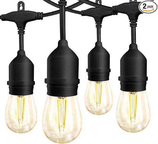 Banord Outdoor String Lights Commercial Grade 96ft Waterproof with 30 S14 Shatterproof Dimmable LED Bulbs, Heavy Duty Hanging Lights for Patio Garden Backyard Decoration, 2W 2x48ft Strands