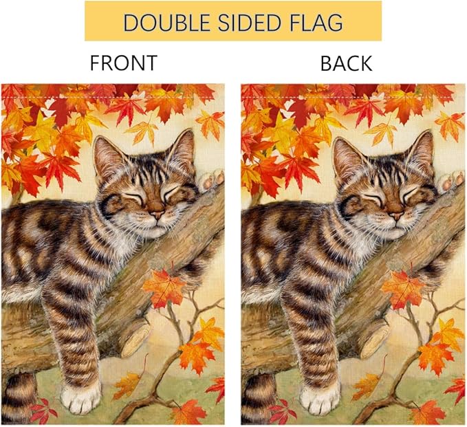 BLKWHT Fall Cat House Flag 28 x 40 Vertical Double Sided Autumn Leaves Thanksgiving Holiday Outside Decorations Burlap Yard Flag BW699-40