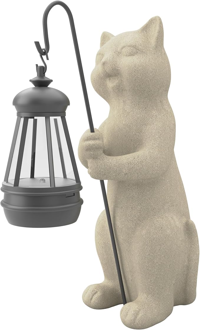 Solar Cat Garden Statue 10 Inch Porch Patio Decor for Outside Yard Decoration Outdoor Unique Housewarming Gardening Birthday Gifts for Cat Lovers Women Grandma