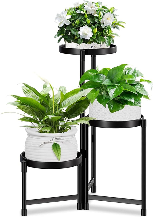 3 Tier Plant Stand Indoor Outdoor,Corner Metal Flower Pot Stands for Multiple Plants,Heavy Duty Plant Shelf for Patio Garden Balcony Living Room Bedroom