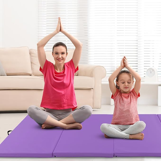 Giantex 4'x10'x 2" Gymnastics Mat, 4-Panel Folding Aerobics Exercise Mat w/Hook & Loop Fastener, Carrying Handle, Portable Tumbling Mat for Stretching Yoga Cheerleading Martial Arts