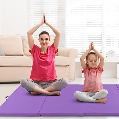 Giantex 4'x10'x 2" Gymnastics Mat, 4-Panel Folding Aerobics Exercise Mat w/Hook & Loop Fastener, Carrying Handle, Portable Tumbling Mat for Stretching Yoga Cheerleading Martial Arts