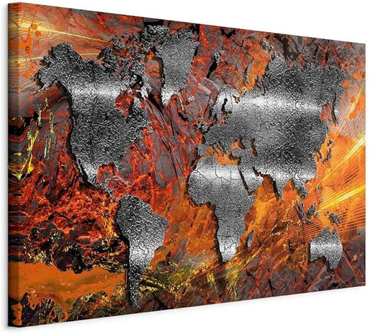 artgeist Canvas Wall Art World Map 24x16 in - 1pcs Home Decor Framed Stretched Picture Photo Painting Artwork Image - Abstract Continents Map World Map Colorful k-A-0505-b-b