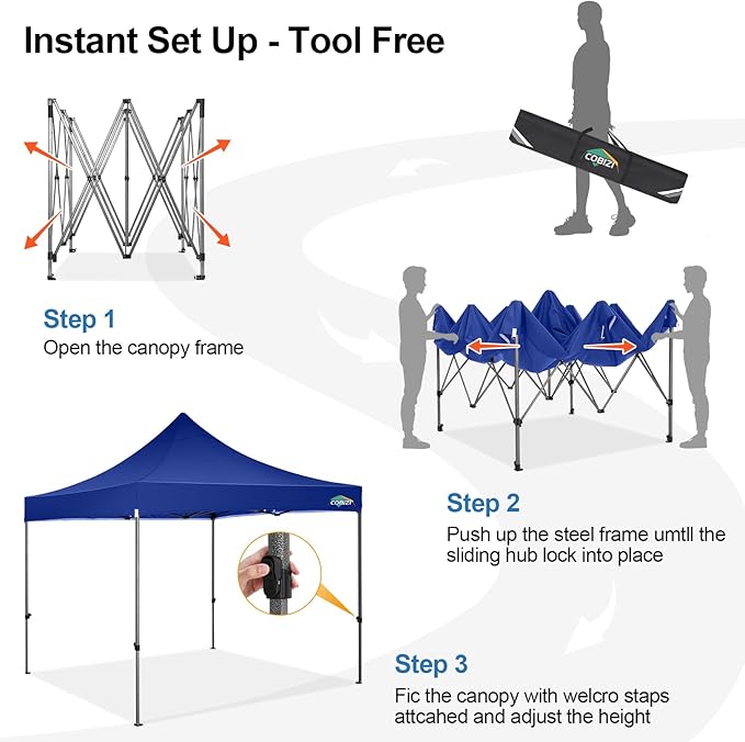 COBIZI 10x10 Pop Up Canopy Tent 10x10 Easy up Canopy, Heavy Duty Outdoor Canopy UPF 50+ All Weather Waterproof Instant Party Tents for Parties Gazebo with Handbag, Navy Blue(Windproof Upgraded)
