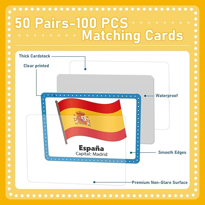 gisgfim 50 Pairs Juego de Memoria de Banderas del Mundo en español para niños y adultos Flags of the World Memory Matching Games in Spanish Educational Matching Game Fun Fast Memory Game Gift Learning