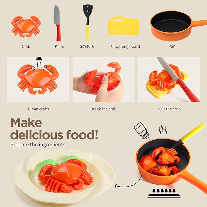 GILOBABY Play Kitchen Accessories, Play Food Sets for Kids Kitchen Playset with Pots and Pans Set, Cooking Utensils, Preschool Learning Education Toys for Toddlers, Birthday Gifts for Girls (Red)