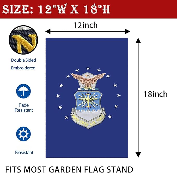 US Embroidered Air Force Garden Flag Double Sided 12x18 inch American Air Force Yard Lawn Garden Flags Banner Heavy Duty Vivid Color Waterproof