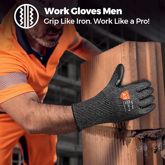 Donfri A9 Cut Resistant Work Gloves for Men - Steel + HPPE Hybrid Safety Gloves for Men, ANSI Cut Level 9 Protection Flexible for Metal Glass Wood Construction Fishing