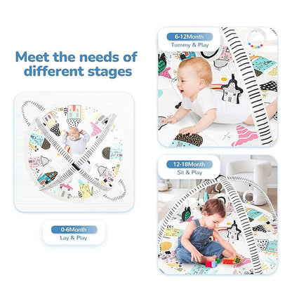 Baby Play Mat Tummy Time Mat with Exclusive Foldable Design, Stage-Based Skill Development Activity Gym, Machine Washable Baby Play Mats for Floor with Gift Package (Zebra)