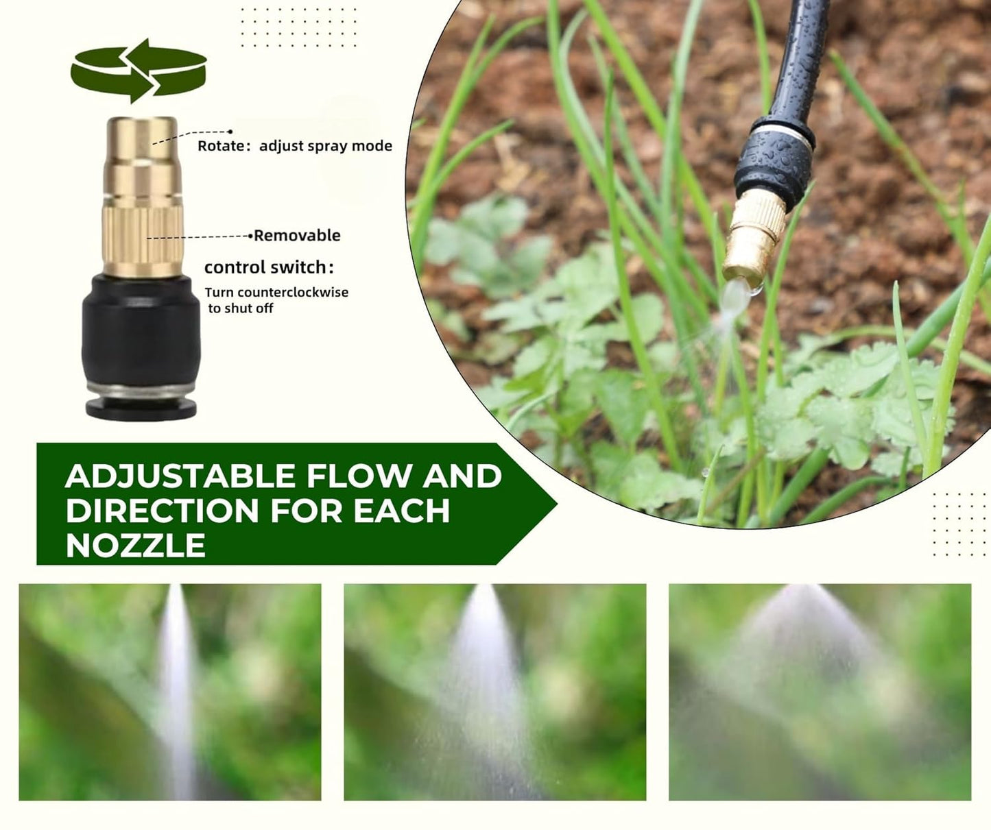 5pk Brass Misting Nozzles Tee 8 inch 360 Degree Adjustable Copper Sprayer, Compatible with1/4 trubing Hose Watering Plant Drip Irrigation Pneumatic Fittings Connection for Watering Garden(5pk)