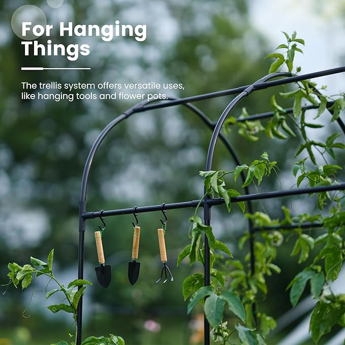 KING BIRD Raised Garden Bed with Arched Trellis Galvanized Planter Garden Box Outdoor for Gardening, Climbing Vegetables, Flowers 7.87x3.94x0.98 Ft, Dark Grey