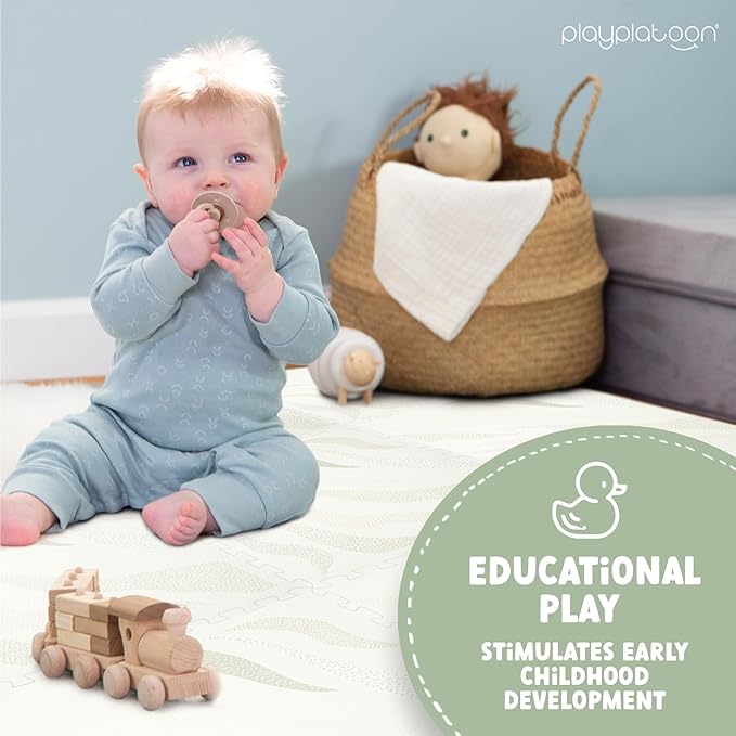 Play Platoon Non-Toxic Large Kids Mats for Floors, 9 Tile 72 x 72 inch, Puzzle Mat Pieces with Border, Extra-Thick Interlocking Tiles, 24 x 24 in, Neutral Playmat Rug for Toddlers & Children