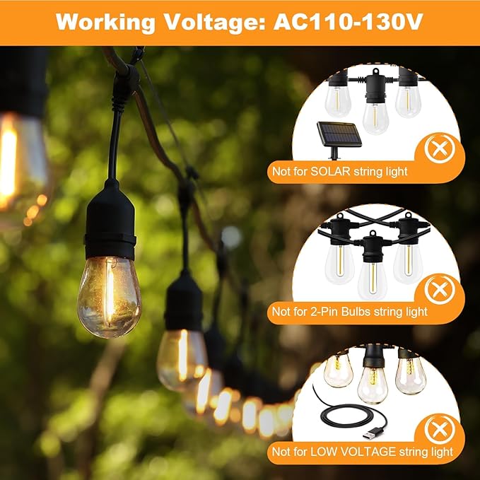 BRIMAX 25 Pack 2W S14 Replacement LED Light Bulbs for Outdoor String Lights, 2200K Warm White, Shatterproof & Waterproof,E26 Medium Base Vintage Edison Light Bulbs