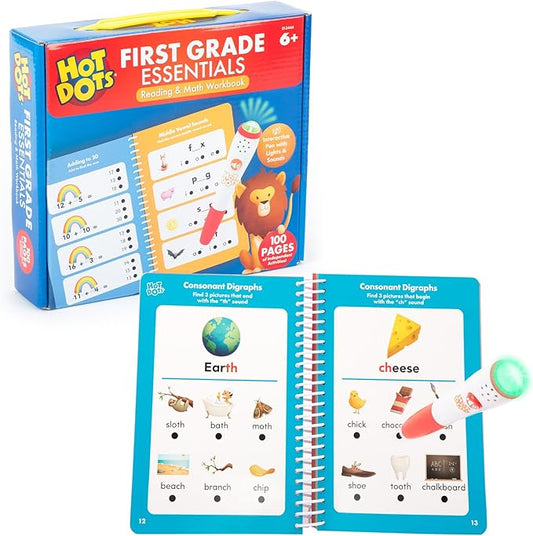Educational Insights Hot Dots First Grade Essentials: Reading & Math Workbook - 1st Grade Workbooks with Interactive Pen, Homeschool Learning Activities, Build Reading Fluency and Math Skills, Ages 6+