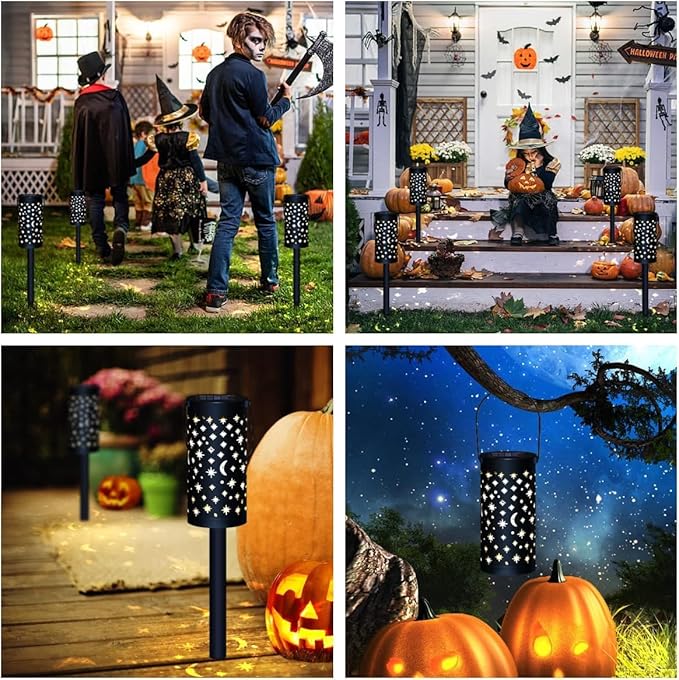 Solar Garden Lights - 6 Pack Black Star Moon, Waterproof Outdoor Path Lights