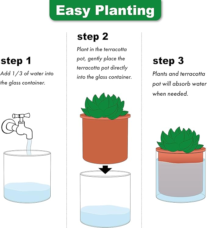 Phoenix Vine 4 Inch 6 Inch Self Watering Plants Pots, Design Terracotta Pots for Plants, Indoor Cylinder Terra Cotta Planter with Glass Vase Set, 51-A-G-46