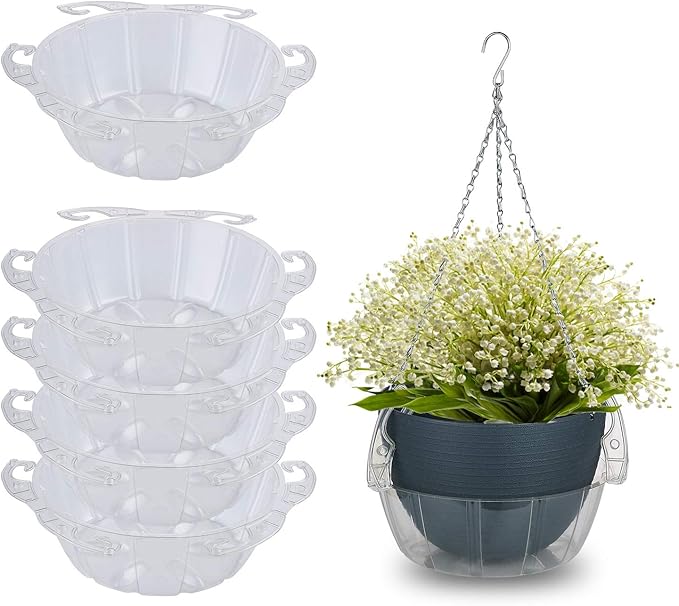 Idyllize 5 Piece of 10 Inch Clear Plastics Plant Saucers Drip Pans for Hanging Basket Indoor and Outdoor (10'')