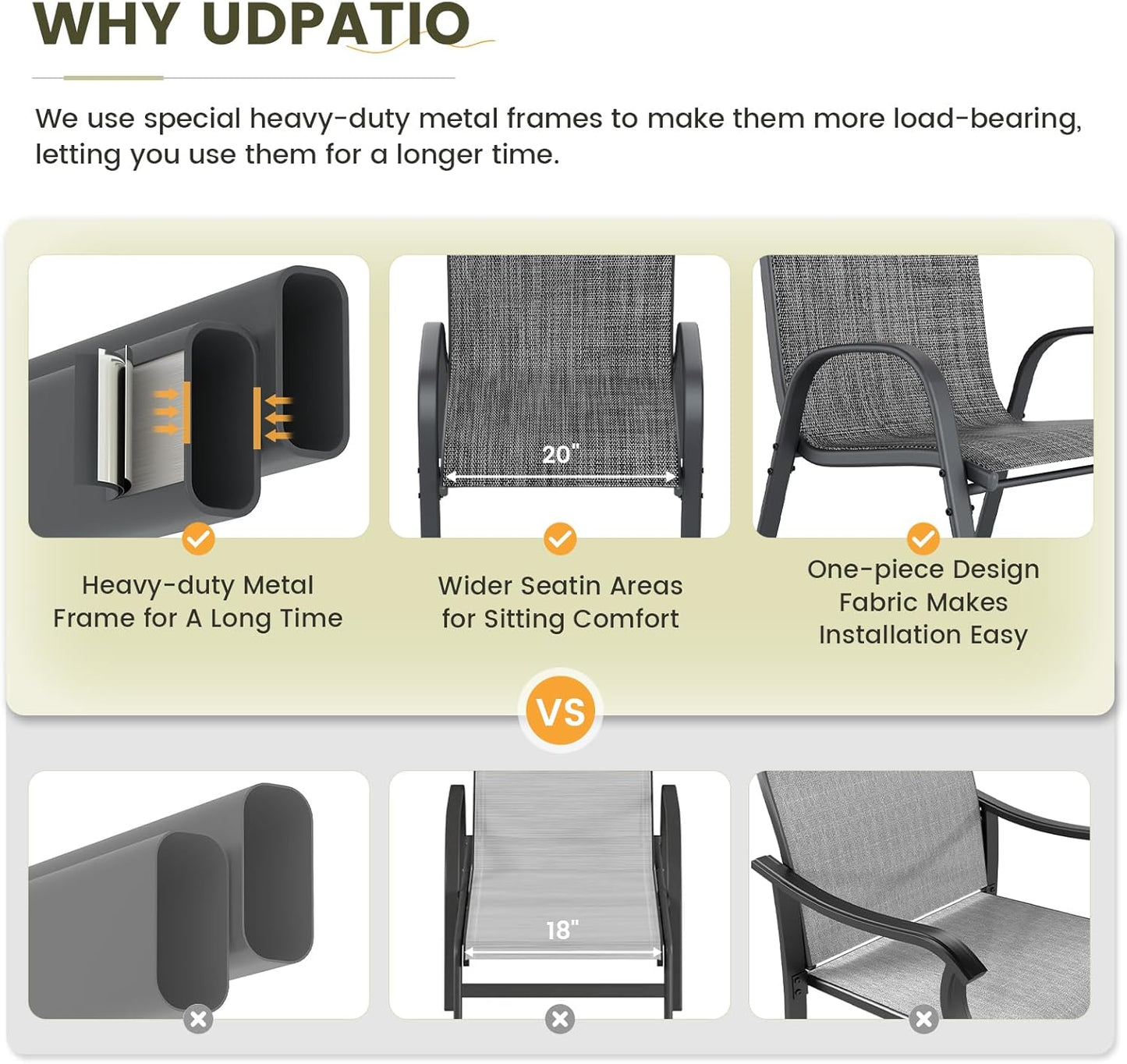 UDPATIO Patio Chairs Set of 6, Stackable Outdoor Dining Chairs with High Back, Breathable Textilene Fabric Outdoor Chair All Weather, 350LBS Capacity for Garden, Backyard (Dark Grey)