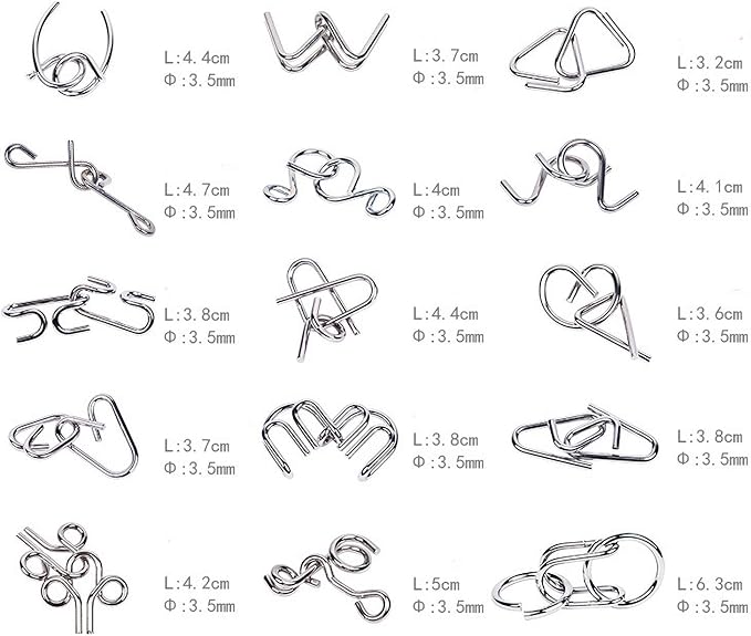 Ahyuan 15 Pieces IQ Test Mind Game Toys IQ Toys Brain Teaser Metal Wire Puzzles Magic Trick Toy Metal IQ Puzzle for Kids and Adults
