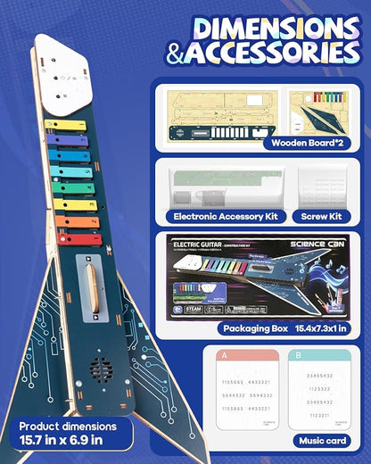 Science Can Kids Electric Guitar Toy DIY Assembly Kit for Ages 3-8, STEM Learning Musical Instrument, Easy to Build, Music Education Gift for 5 6 7 8 9 Boys & Girls