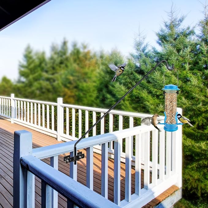 2 Packs Extended Fence Deck Hook Rail Hook Heavy Duty Bird Feeder Hook, 360 Degree Rotary and Length Adjustable Plant Bracket for Bird Feeders Planters Suet Baskets Lanterns Wind Chimes and More