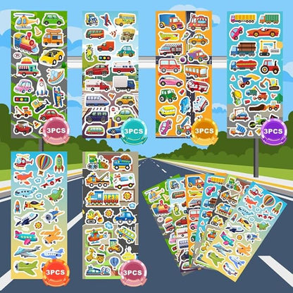 36 Sheets Cars and Trucks Stickers for Kids, 700+ Vehicle Transportation Stickers Party Favors Pack Including Cars, Construction,Fire Trucks,Buses,Airplane,Rocket and More!