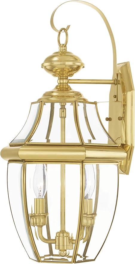Livex Lighting 2251-91 Monterey 2 Light Outdoor Brushed Nickel Finish Solid Brass Wall Lantern with Clear Beveled Glass