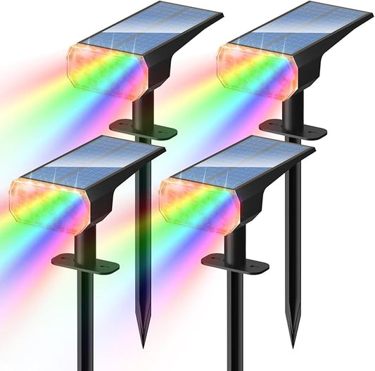 DINGLILIGHTING Solar Lights Outdoor Waterproof: IP65 Led Spot Light Decorations for Garden - Multicolor RGB Solar Powered for Yard - Dust to Dawn Uplighting Landscape Pathway Drive Patios 4PC