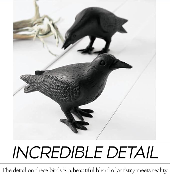 NACH Cast Iron Crow Statue, Head Down Raven, Large Garden Statues, Crow Garden Sculpture, Bird Figurines Home Decor, Crow Decor, Raven Decor, Black Bird Statue, 10 x 3.5 x 6 inches, JS-90-7117