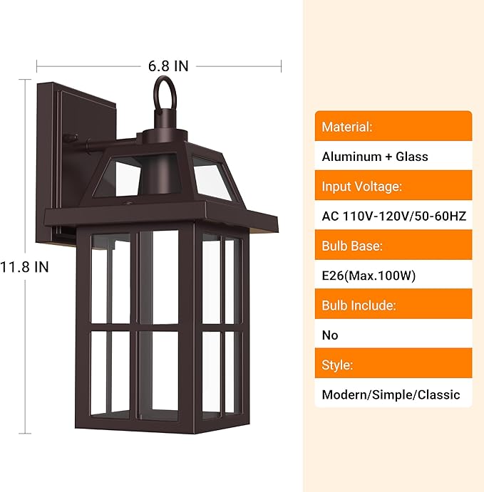 WIHTU Outdoor Wall Lantern, Porch Lights with Glass Shade, Waterproof Wall Sconce Light, ORB Fixtures Exterior Lighting, Aluminum Lanterns, Anti-Rust Front Door Garden