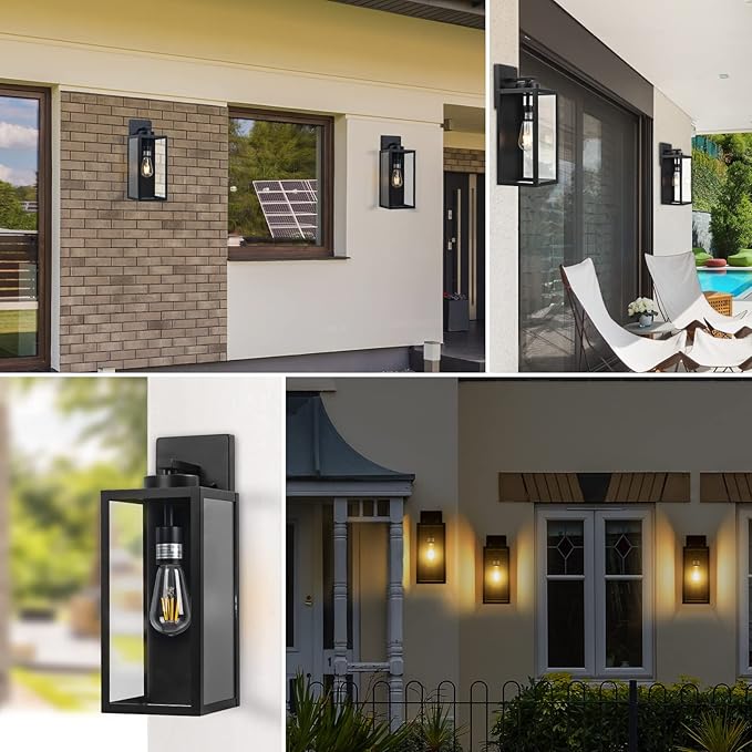 16-inch Large Outdoor Wall Light Fixture, Black Exterior Wall Lantern Waterproof, Farmhouse Porch Sconce Lighting With Glass, Modern Wall-Mounted Outside Lights for House, Garage, Patio Lamp, 2 Packs
