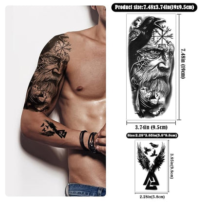 77 Sheets Temporary Tattoo for Women Men, 17 Sheets Half Arm Black Scary Lion Wolf Tiger Skull Skeleton Fake Tattoos, 60 Sheets Ealge Tribal Tiny for Adult Kids Body Tattoos Stickers Realistic