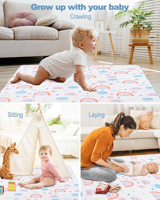 Machine Washable Baby Floor Play Mat 50x50”, Non Slip One-Piece Baby Crawling Mats for Tummy Time, Portable Playpen Mat Playmat for Babies Infants and Toddlers