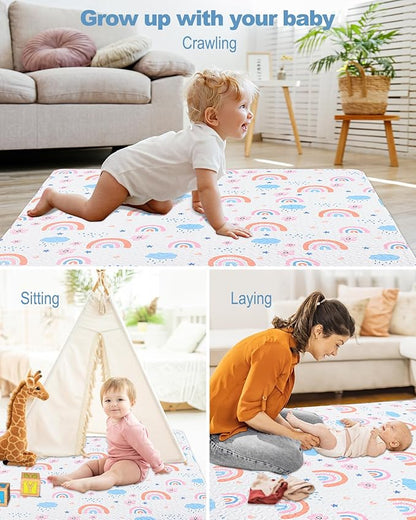 Machine Washable Baby Floor Play Mat 50x50”, Non Slip One-Piece Baby Crawling Mats for Tummy Time, Portable Playpen Mat Playmat for Babies Infants and Toddlers