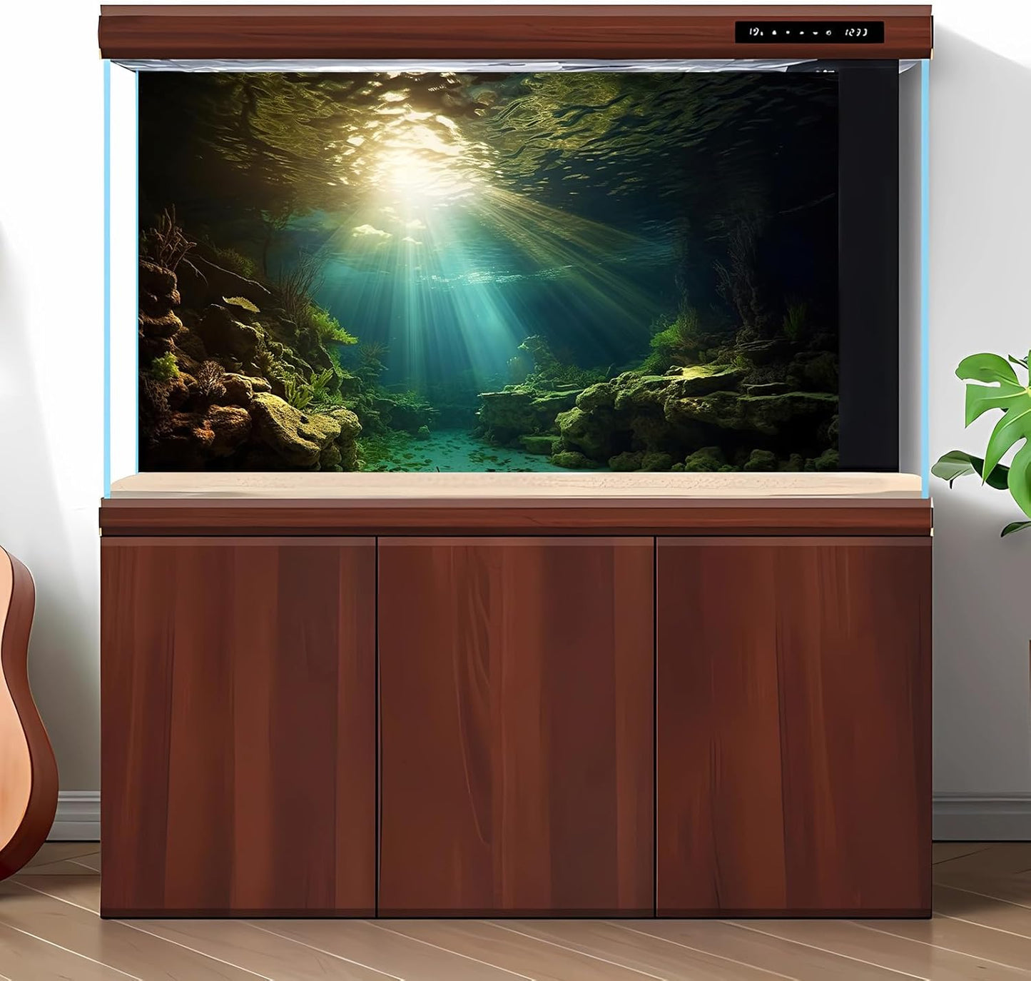 Fish Tank Background Under The Sea Aquarium Background Ocean Floor Sunray Rock Terrarium Backgrounds Coral Reef Aquatic Plants Underwater Cave Aquarium Wallpaper for Fish Tank Decorations 36x24in
