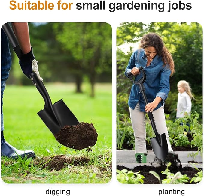 Small Shovel for Digging, 31 Inch Metal Spade Shovel with D-Grip Handle, Lightweight Short Gardening Digging Shovel