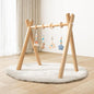 Wooden Baby Play Gym with Activity Mat, Foldable Baby Gym Frame with Hanging Sensory Toys for Newborn Baby