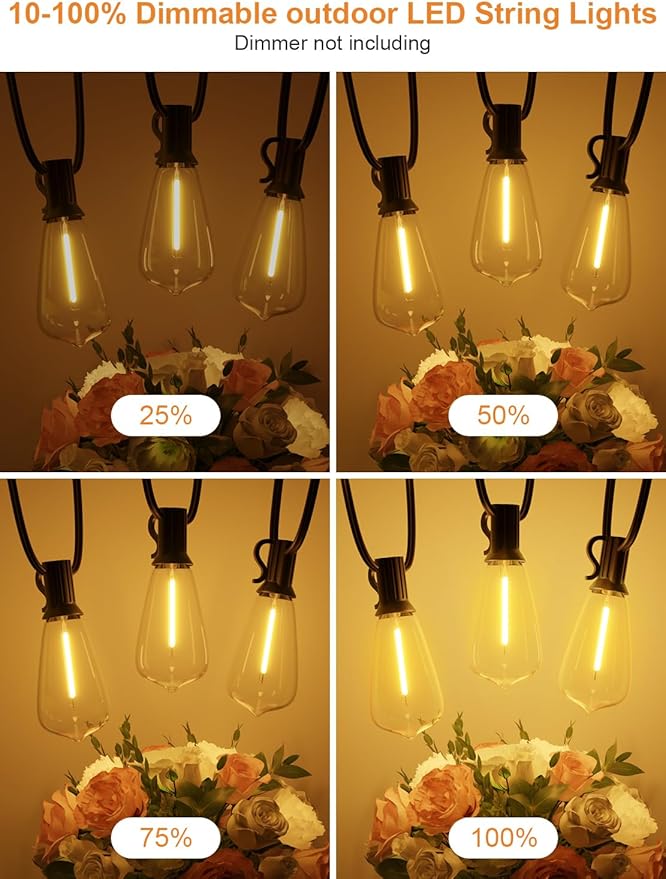 Gpatio 30ft Waterproof Patio Lights With 16 Dimmable Hanging Lights Globe ST38 Bulbs, 2700k Shatterproof Connectable For Backyard Gazebo Porch Garden Commercial Outside Decor