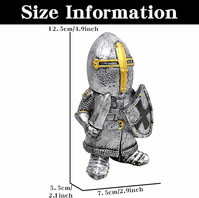 nezababy Knight Gnomes Guard Garden Statue Decoration Medieval Wee Crusader Battle Swordsman Fighting Outdoor Figurines Lawn Decor Resin (C)