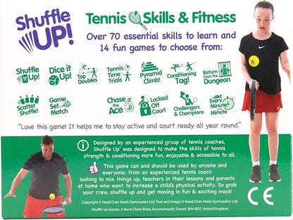 Shuffle Up Tennis Card Games - 70+ Fun & Active Skills Cards for Kids, Fitness Cards Develop Fundamentals, Stamina & Strength, Easy to Play for Kids | Multiple Skill Level Cards Include 2 Dices