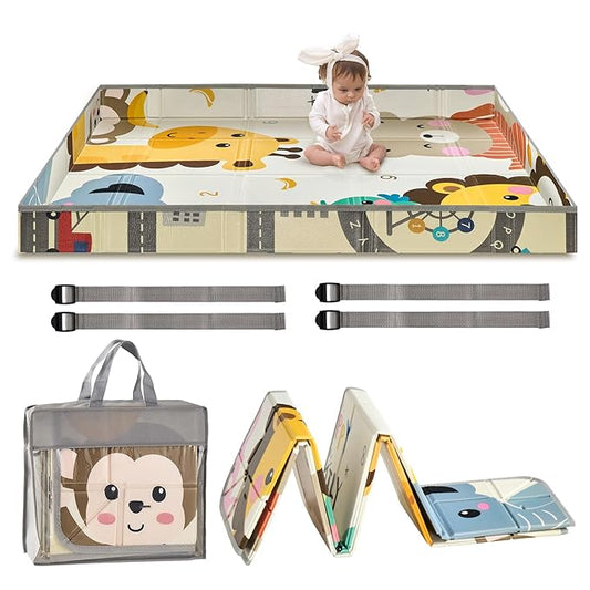 VEVOR Baby Play Mat, 55"" x71 Baby Crawling Mat, Non-Slip One-Piece Foam Baby Playmat, Foldable Portable Reversible Floor Mat with Travel Bag, Waterproof Activity Playmats for Babies, Toddlers, Infan