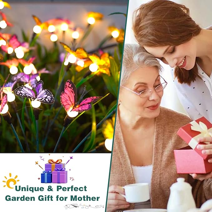 TONULAX Solar Garden Lights - Swaying Butterfly Light, Swaying in The Wind, Solar Outdoor Lights, Yard Patio Pathway Decoration, High Flexibility Iron Wire & Realistic Butterflies (2 Pack)