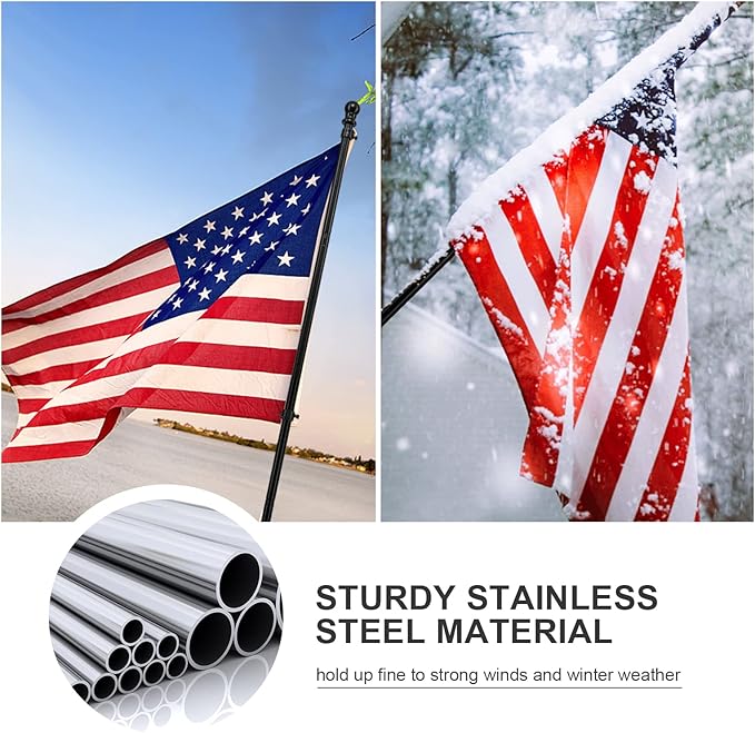 COCONUT Flag Pole for House, 5FT Black Stainless Steel Wall Mount Flagpole Suitable for 3x5 American Flags, Perfect for Yard Truck Porch Boat (Flag Pole Only)