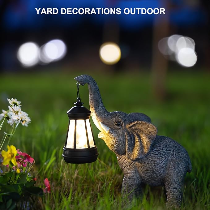 Elephant Statue Solar Garden Decor, Outdoor Solar Decoration for Outside, Gardening Gifts for Women